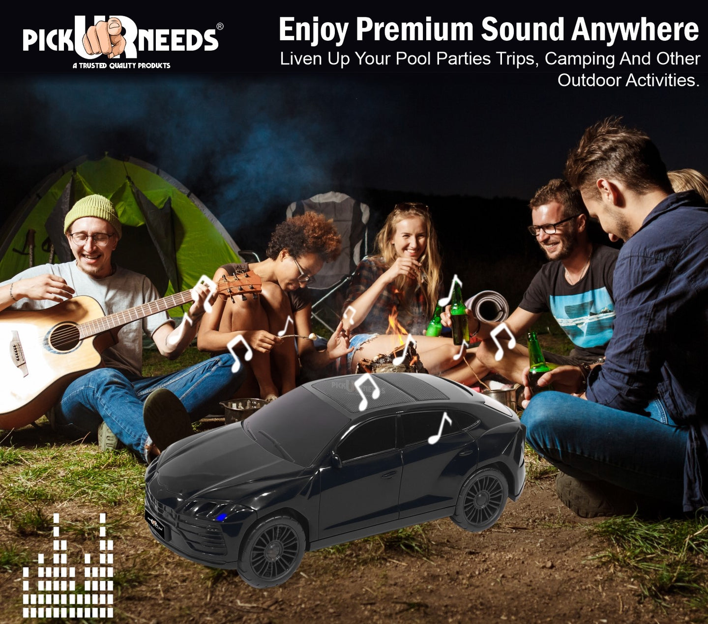 Pick Ur Needs Rechargeable Car-Shaped Speaker – RGB LED Light, USB/FM/SD Card, Type-C, 1200mAh